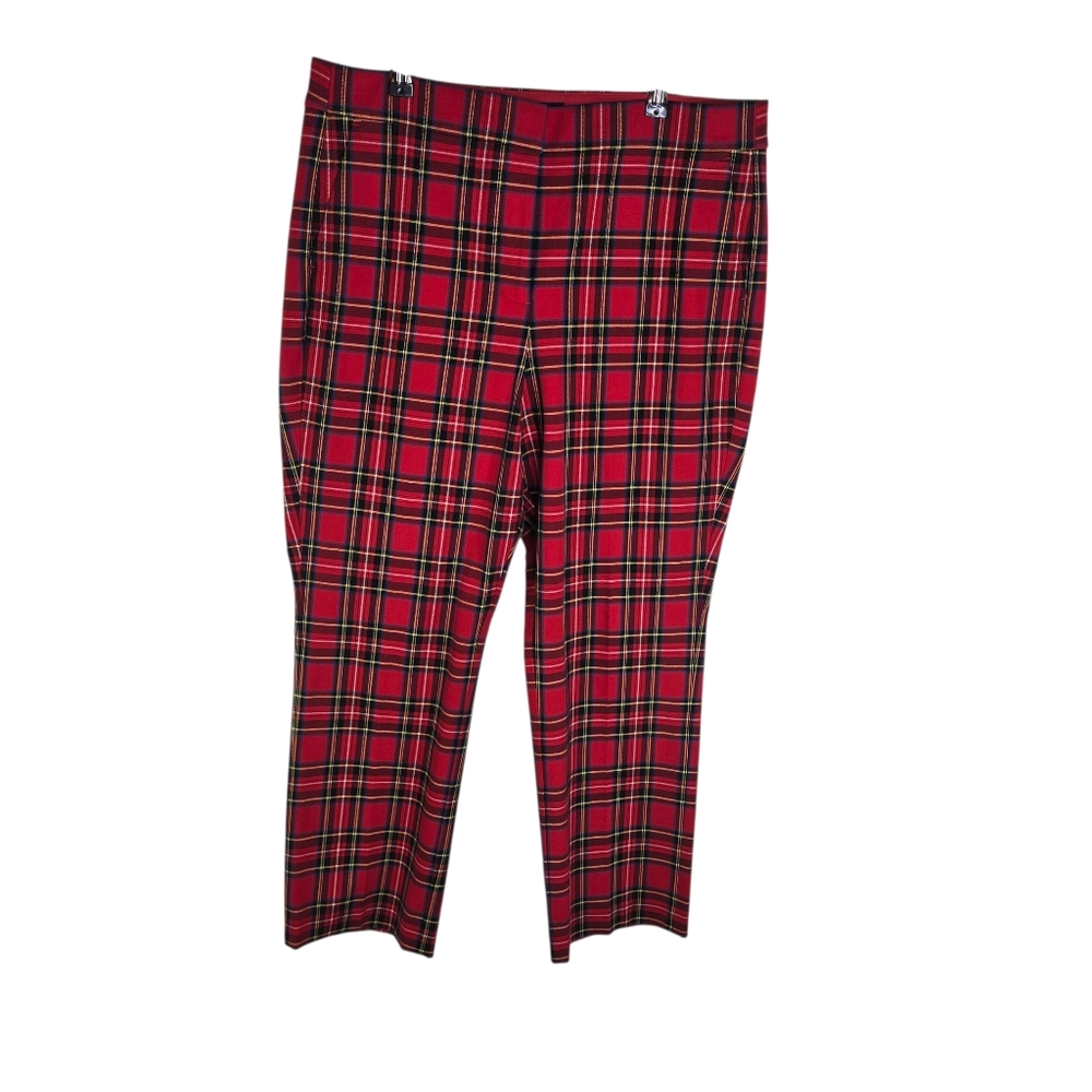 J Crew Factory Tartan Cropped Straight Holiday Red Plaid Pants